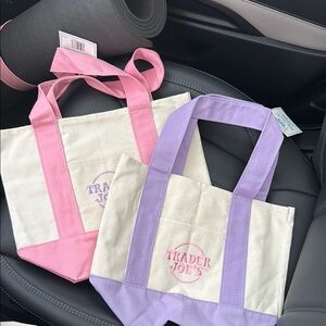 2 Trader Joe's Pink and Purple Canvas Tote Bags